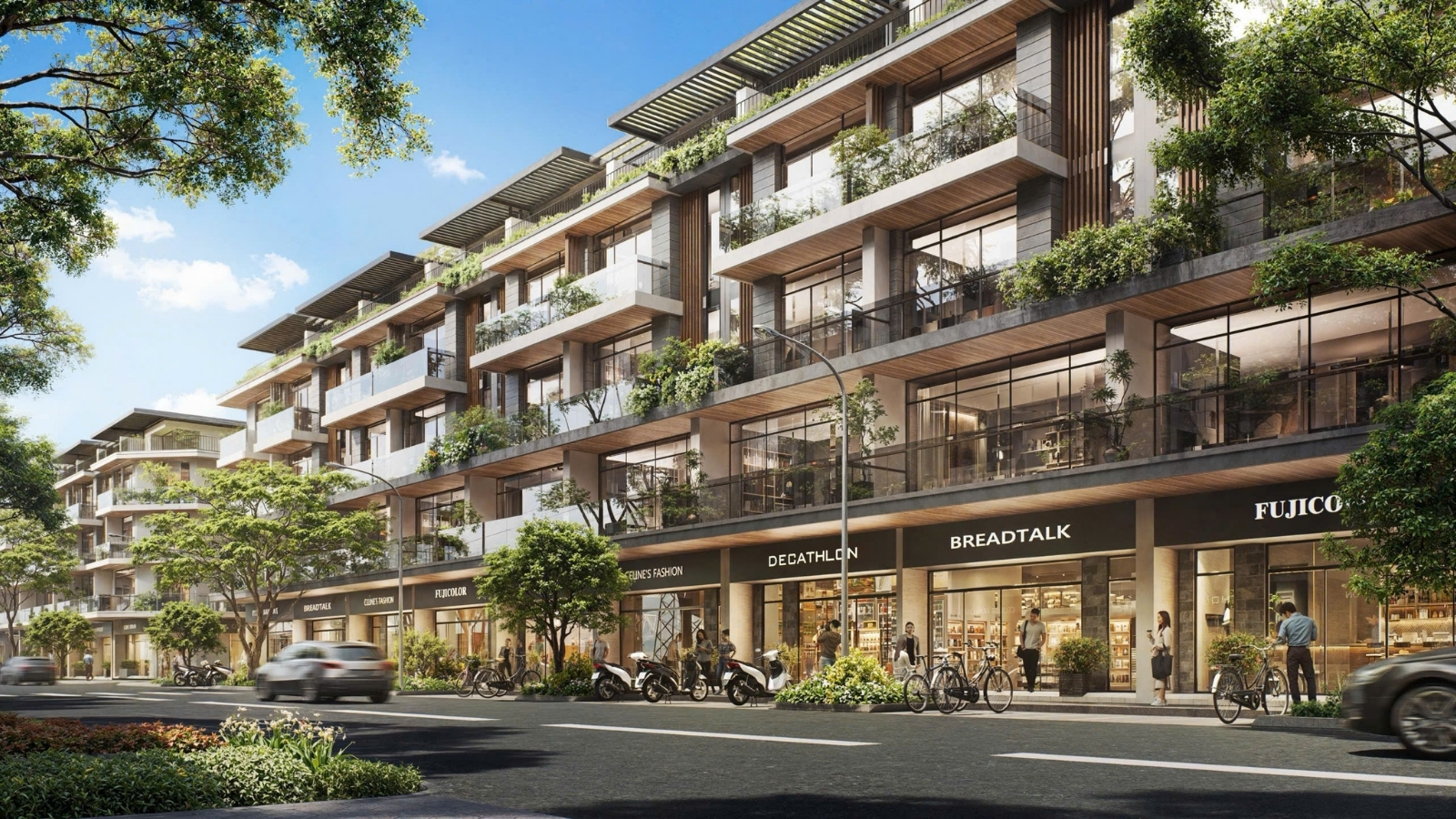 Phối cảnh dãy Shophouse Stripmall mặt tiền đại lộ 40m tại tiểu khu Hội Phủ.