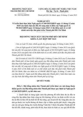 Nghị quyết triển khai thực hiện Nghị quyết số 260/2025/QH15