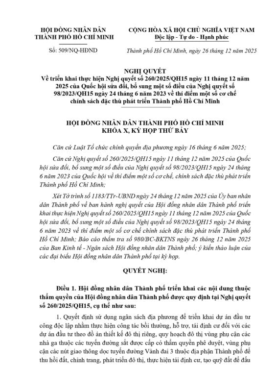 Nghị quyết triển khai thực hiện Nghị quyết số 260/2025/QH15