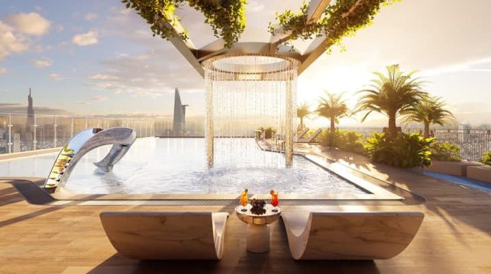 Phối cảnh hồ bơi thư giãn trên cao tại dự án căn hộ Legacy 66